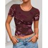 ZESICA Women’s 2026 Summer Short Sleeve Crewneck Mesh Slim Fit Shirts Casual Going Out Floral Crop Tops Trendy Clothes(Wine)