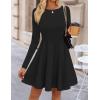 ZESICA Womens Long Sleeve Mini Dress 2026 Fall Crewneck Pleated Babydoll A Line Flowy Wedding Party Short Dresses(Black)