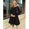 ZESICA Womens Long Sleeve Mini Dress 2026 Fall Crewneck Pleated Babydoll A Line Flowy Wedding Party Short Dresses(Black)