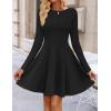 ZESICA Womens Long Sleeve Mini Dress 2026 Fall Crewneck Pleated Babydoll A Line Flowy Wedding Party Short Dresses(Black)