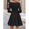 ZESICA Womens Long Sleeve Mini Dress 2026 Fall Crewneck Pleated Babydoll A Line Flowy Wedding Party Short Dresses(Black)