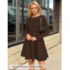 ZESICA Womens Long Sleeve Mini Dress 2026 Fall Crewneck Pleated Babydoll A Line Flowy Wedding Party Short Dresses(Brown)