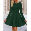 ZESICA Womens Long Sleeve Mini Dress 2026 Fall Crewneck Pleated Babydoll A Line Flowy Wedding Party Short Dresses(Darkgreen)