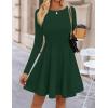 ZESICA Womens Long Sleeve Mini Dress 2026 Fall Crewneck Pleated Babydoll A Line Flowy Wedding Party Short Dresses(Darkgreen)