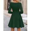 ZESICA Womens Long Sleeve Mini Dress 2026 Fall Crewneck Pleated Babydoll A Line Flowy Wedding Party Short Dresses(Darkgreen)