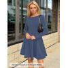ZESICA Womens Long Sleeve Mini Dress 2026 Fall Crewneck Pleated Babydoll A Line Flowy Wedding Party Short Dresses(Dustyblue)