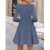ZESICA Womens Long Sleeve Mini Dress 2026 Fall Crewneck Pleated Babydoll A Line Flowy Wedding Party Short Dresses(Dustyblue)