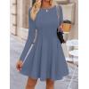 ZESICA Womens Long Sleeve Mini Dress 2026 Fall Crewneck Pleated Babydoll A Line Flowy Wedding Party Short Dresses(Dustyblue)