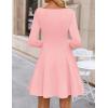 ZESICA Womens Long Sleeve Mini Dress 2026 Fall Crewneck Pleated Babydoll A Line Flowy Wedding Party Short Dresses(Pink)