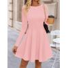ZESICA Womens Long Sleeve Mini Dress 2026 Fall Crewneck Pleated Babydoll A Line Flowy Wedding Party Short Dresses(Pink)