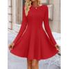 ZESICA Womens Long Sleeve Mini Dress 2026 Fall Crewneck Pleated Babydoll A Line Flowy Wedding Party Short Dresses(Red)