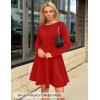ZESICA Womens Long Sleeve Mini Dress 2026 Fall Crewneck Pleated Babydoll A Line Flowy Wedding Party Short Dresses(Red)