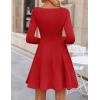 ZESICA Womens Long Sleeve Mini Dress 2026 Fall Crewneck Pleated Babydoll A Line Flowy Wedding Party Short Dresses(Red)