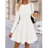 ZESICA Womens Long Sleeve Mini Dress 2026 Fall Crewneck Pleated Babydoll A Line Flowy Wedding Party Short Dresses(White)