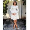ZESICA Womens Long Sleeve Mini Dress 2026 Fall Crewneck Pleated Babydoll A Line Flowy Wedding Party Short Dresses(White)