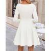 ZESICA Womens Long Sleeve Mini Dress 2026 Fall Crewneck Pleated Babydoll A Line Flowy Wedding Party Short Dresses(White)