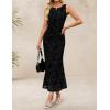 ZESICA Women’s Sleeveless Floral Bodycon Maxi Dress 2026 Summer Ruched Mesh Wedding Guest Cocktail Party Dresses(Black)