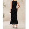ZESICA Women’s Sleeveless Floral Bodycon Maxi Dress 2026 Summer Ruched Mesh Wedding Guest Cocktail Party Dresses(Black)