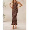 ZESICA Women’s Sleeveless Floral Bodycon Maxi Dress 2026 Summer Ruched Mesh Wedding Guest Cocktail Party Dresses(Brown)