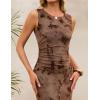 ZESICA Women’s Sleeveless Floral Bodycon Maxi Dress 2026 Summer Ruched Mesh Wedding Guest Cocktail Party Dresses(Brown)