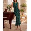 ZESICA Women’s Sleeveless Floral Bodycon Maxi Dress 2026 Summer Ruched Mesh Wedding Guest Cocktail Party Dresses(Darkgreen)