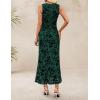 ZESICA Women’s Sleeveless Floral Bodycon Maxi Dress 2026 Summer Ruched Mesh Wedding Guest Cocktail Party Dresses(Darkgreen)