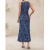 ZESICA Women’s Sleeveless Floral Bodycon Maxi Dress 2026 Summer Ruched Mesh Wedding Guest Cocktail Party Dresses(Dustyblue)