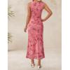 ZESICA Women’s Sleeveless Floral Bodycon Maxi Dress 2026 Summer Ruched Mesh Wedding Guest Cocktail Party Dresses(Pink)