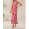 ZESICA Women’s Sleeveless Floral Bodycon Maxi Dress 2026 Summer Ruched Mesh Wedding Guest Cocktail Party Dresses(Pink)
