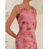 ZESICA Women’s Sleeveless Floral Bodycon Maxi Dress 2026 Summer Ruched Mesh Wedding Guest Cocktail Party Dresses(Pink)