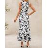 ZESICA Women’s Sleeveless Floral Bodycon Maxi Dress 2026 Summer Ruched Mesh Wedding Guest Cocktail Party Dresses(White)