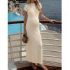 ZESICA Womens Spring Casual Bodycon Maxi Dress 2026 Summer Business Casual Short Sleeve Crewneck Knit Slit Vacation Dresses(Apricot)