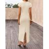 ZESICA Womens Spring Casual Bodycon Maxi Dress 2026 Summer Business Casual Short Sleeve Crewneck Knit Slit Vacation Dresses(Apricot)