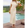 ZESICA Womens Spring Casual Bodycon Maxi Dress 2026 Summer Business Casual Short Sleeve Crewneck Knit Slit Vacation Dresses(Apricot)