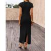ZESICA Womens Spring Casual Bodycon Maxi Dress 2026 Summer Business Casual Short Sleeve Crewneck Knit Slit Vacation Dresses(Black)