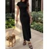 ZESICA Womens Spring Casual Bodycon Maxi Dress 2026 Summer Business Casual Short Sleeve Crewneck Knit Slit Vacation Dresses(Black)