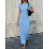ZESICA Womens Spring Casual Bodycon Maxi Dress 2026 Summer Business Casual Short Sleeve Crewneck Knit Slit Vacation Dresses(Blue)