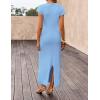 ZESICA Womens Spring Casual Bodycon Maxi Dress 2026 Summer Business Casual Short Sleeve Crewneck Knit Slit Vacation Dresses(Blue)