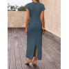 ZESICA Womens Spring Casual Bodycon Maxi Dress 2026 Summer Business Casual Short Sleeve Crewneck Knit Slit Vacation Dresses(Dusty Blue)