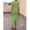 ZESICA Womens Spring Casual Bodycon Maxi Dress 2026 Summer Business Casual Short Sleeve Crewneck Knit Slit Vacation Dresses(Green)