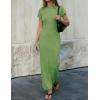 ZESICA Womens Spring Casual Bodycon Maxi Dress 2026 Summer Business Casual Short Sleeve Crewneck Knit Slit Vacation Dresses(Green)