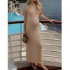 ZESICA Womens Spring Casual Bodycon Maxi Dress 2026 Summer Business Casual Short Sleeve Crewneck Knit Slit Vacation Dresses(Mocha)