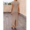 ZESICA Womens Spring Casual Bodycon Maxi Dress 2026 Summer Business Casual Short Sleeve Crewneck Knit Slit Vacation Dresses(Mocha)