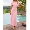 ZESICA Womens Spring Casual Bodycon Maxi Dress 2026 Summer Business Casual Short Sleeve Crewneck Knit Slit Vacation Dresses(Pink)
