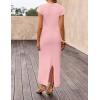 ZESICA Womens Spring Casual Bodycon Maxi Dress 2026 Summer Business Casual Short Sleeve Crewneck Knit Slit Vacation Dresses(Pink)