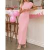 ZESICA Womens Spring Casual Bodycon Maxi Dress 2026 Summer Business Casual Short Sleeve Crewneck Knit Slit Vacation Dresses(Pink)
