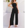 ZESICA Women’s Strapless Jumpsuit Casual Off Shoulder High Waist Wide Leg Side Slit Long Romper Playsuits with Pockets(Black)