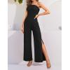 ZESICA Women’s Strapless Jumpsuit Casual Off Shoulder High Waist Wide Leg Side Slit Long Romper Playsuits with Pockets(Black)