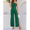 ZESICA Women’s Strapless Jumpsuit Casual Off Shoulder High Waist Wide Leg Side Slit Long Romper Playsuits with Pockets(Darkgreen)