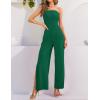 ZESICA Women’s Strapless Jumpsuit Casual Off Shoulder High Waist Wide Leg Side Slit Long Romper Playsuits with Pockets(Darkgreen)